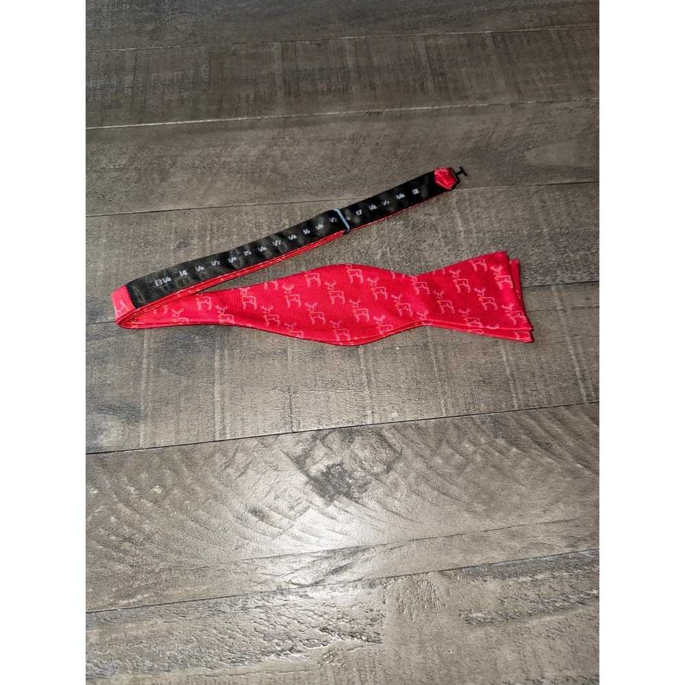 Bright Red With White Reindeer Adjustable Bowtie